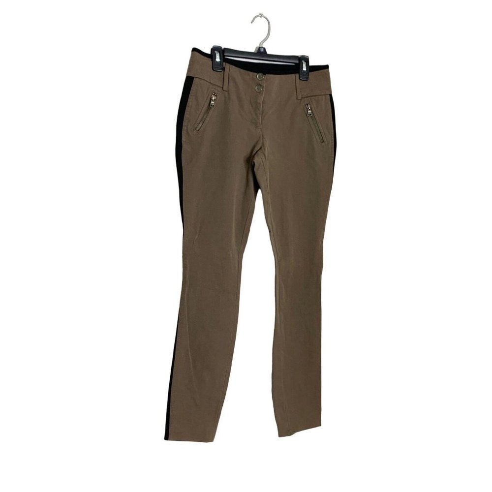 Express Womens Size 2 Brown Black Racing Stripe Double Button Pants Skinny Milit